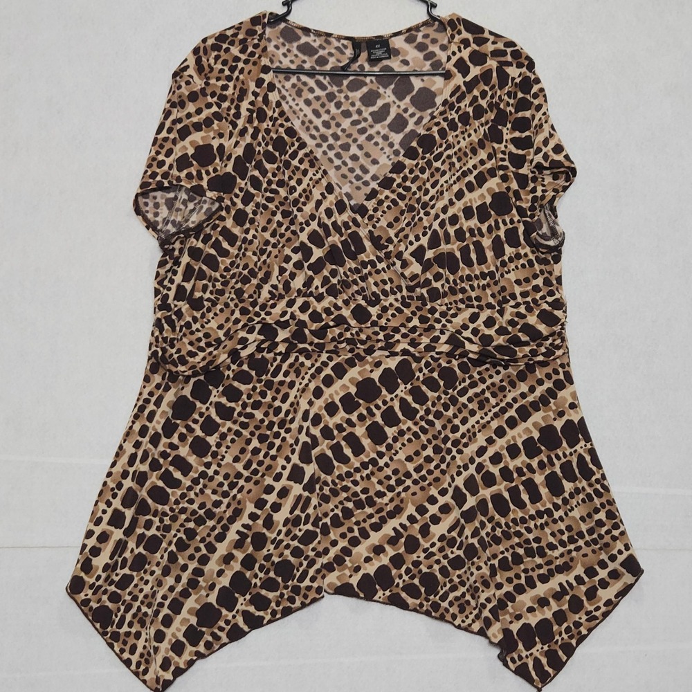 NEW DIRECTIONS WOMAN 2X Abstract Print V Neck Draped‎ Hem Tunic Top